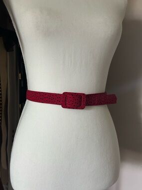 Vintage Red Patterned Waist Belt with Covered Buckle